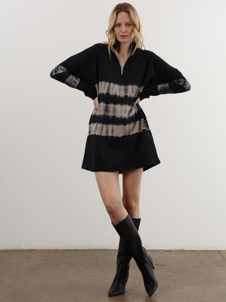 Religion Grey Tie Dye Bliss Jersey Tunic with Zip Funnel Neck - Image 7 of 7