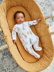 JoJo Maman Bébé Yellow Giraffe Print Zip Cotton Baby Sleepsuit - Image 1 of 4