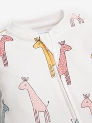 JoJo Maman Bébé Yellow Giraffe Print Zip Cotton Baby Sleepsuit - Image 3 of 4