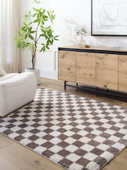 LIVABLISS Brown Fossay Washable Shaggy Checkered Rug - Image 1 of 6