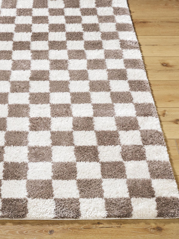 LIVABLISS Brown Fossay Washable Shaggy Checkered Rug - Image 2 of 6 LIVABLISS Brown Fossay Washable Shaggy Checkered Rug - Image 2 of 6