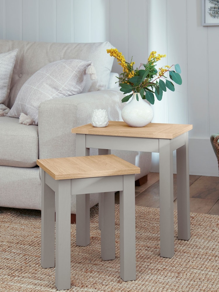 Dove Grey Malvern Oak Effect Nest of Tables - Image 1 of 7 Dove Grey Malvern Oak Effect Nest of Tables - Image 1 of 7