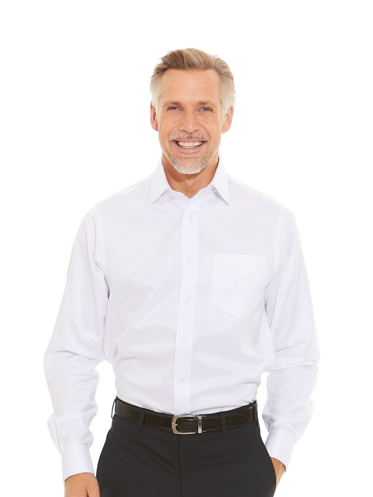Savile Row Company Herringbone Non Iron Double Cuff 100% Cotton White Shirt - Image 1 of 5