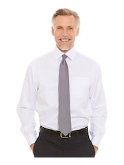 Savile Row Company Herringbone Non Iron Double Cuff 100% Cotton White Shirt - Image 2 of 5