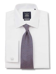 Savile Row Company Herringbone Non Iron Double Cuff 100% Cotton White Shirt - Image 3 of 5