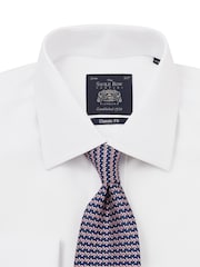 Savile Row Company Herringbone Non Iron Double Cuff 100% Cotton White Shirt - Image 4 of 5