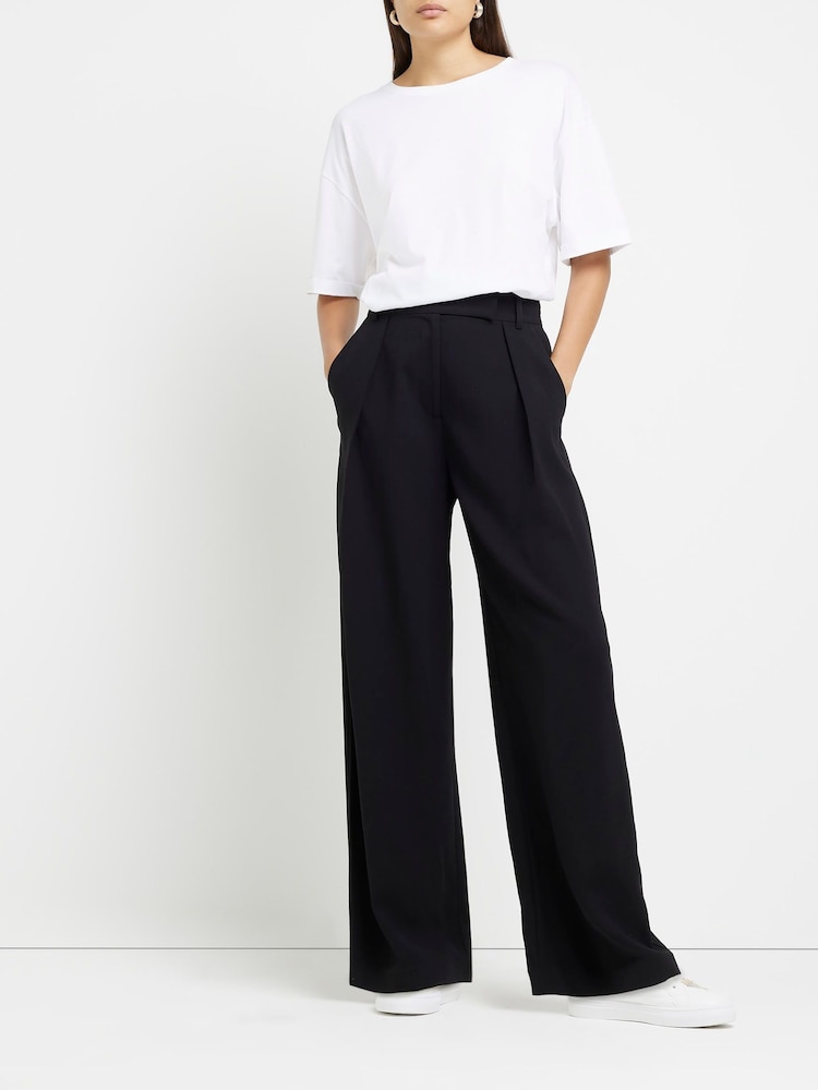 River Island Black Triple Pleat Wide Leg Trousers - Image 1 of 4 River Island Black Triple Pleat Wide Leg Trousers - Image 1 of 4