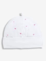 JoJo Maman Bébé Pink Heart Embroidered Cotton Baby Hat - Image 2 of 4