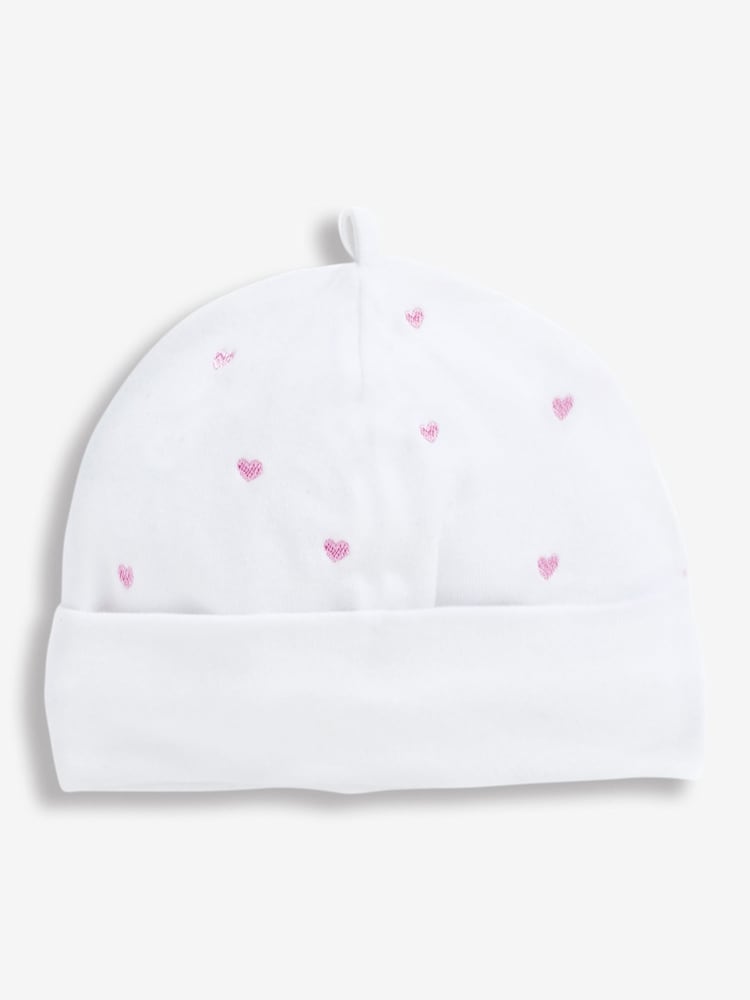 JoJo Maman Bébé Pink Heart Embroidered Cotton Baby Hat - Image 2 of 4