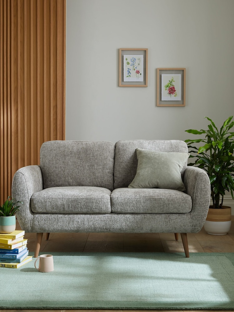Chunky Chenille Light Grey Oak Effect Leg Wilson Compact 2 Seater Sofa in a Box - Image 1 of 8