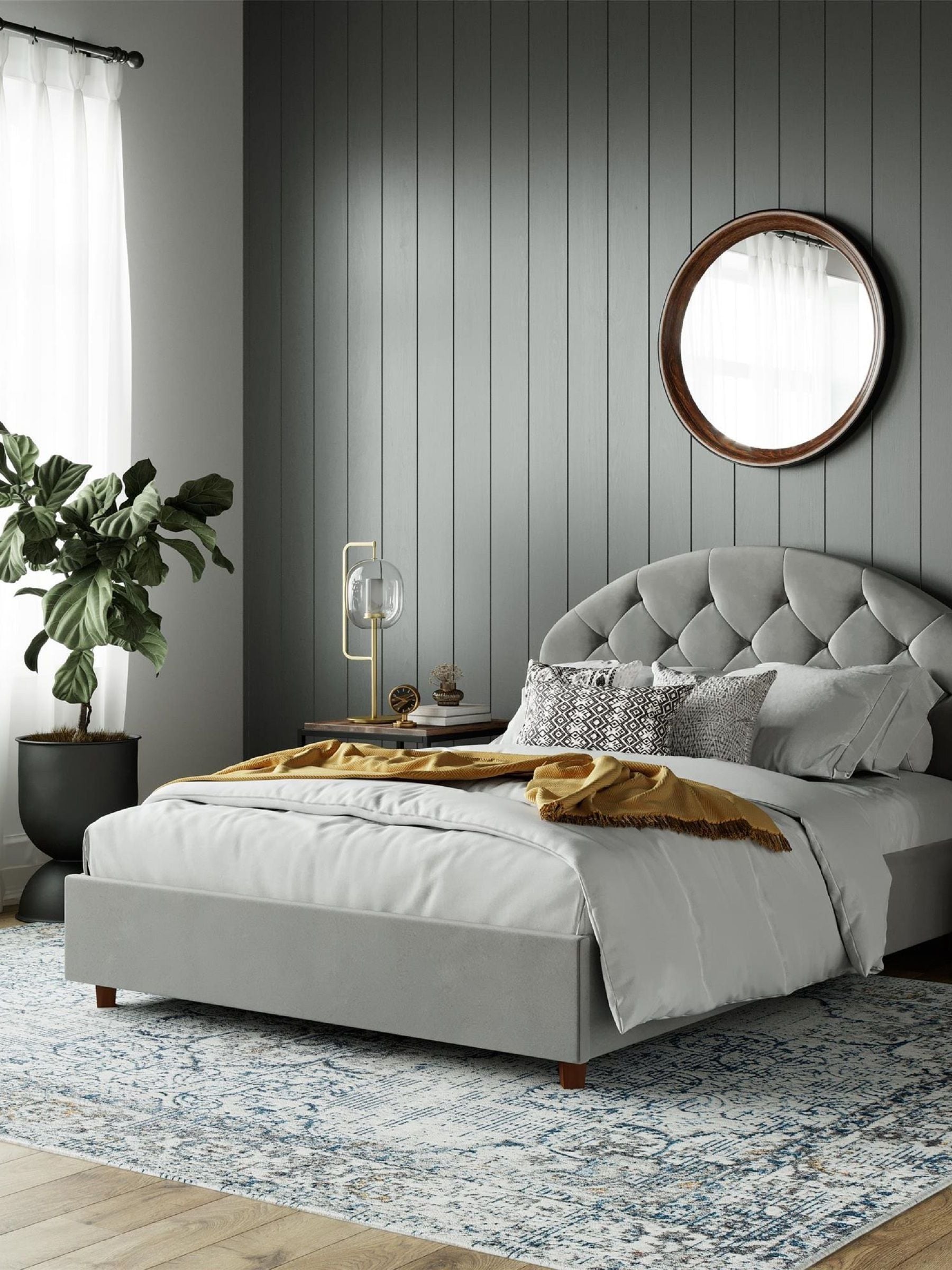 Dorel Home Unisex Grey Europe Aspen Velvet Upholstered Bed - Image 1
