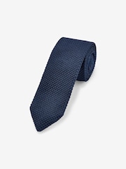 Navy Blue Slim Knitted Tie - Image 1 of 3