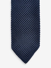 Navy Blue Slim Knitted Tie - Image 2 of 3
