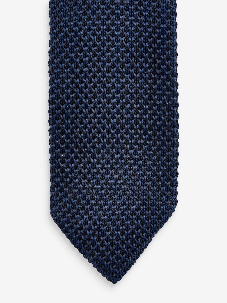 Navy Blue Slim Knitted Tie - Image 2 of 3