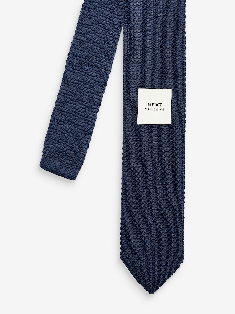 Navy Blue Slim Knitted Tie - Image 3 of 3