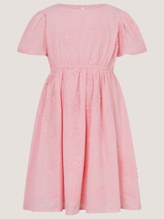 Monsoon Pink Puff Sleeve Floral Embroidered Dress - Image 2 of 4