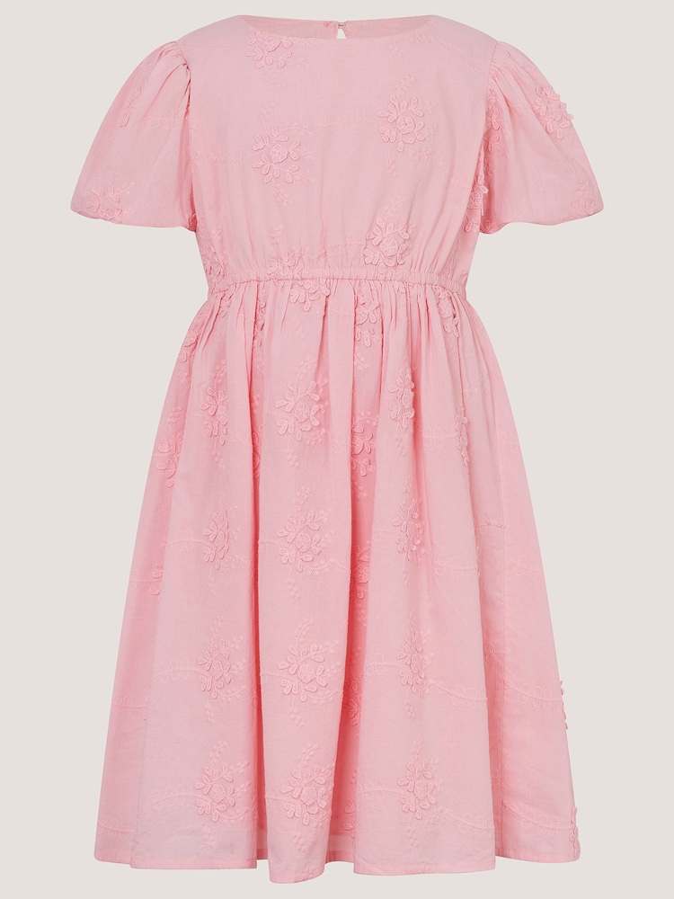Monsoon Pink Puff Sleeve Floral Embroidered Dress - Image 2 of 4