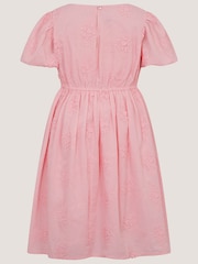 Monsoon Pink Puff Sleeve Floral Embroidered Dress - Image 3 of 4