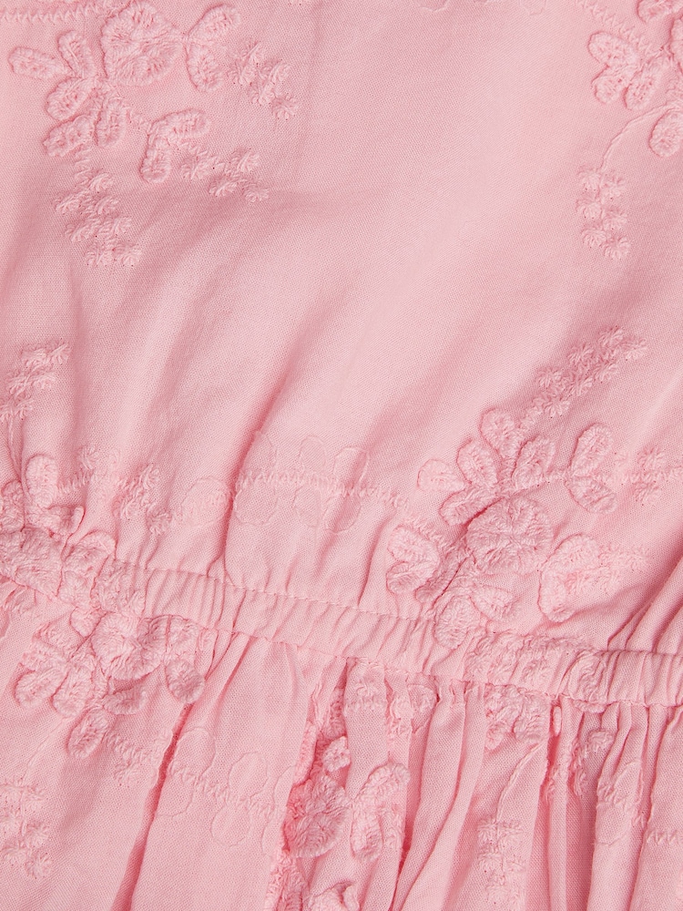 Monsoon Pink Puff Sleeve Floral Embroidered Dress - Image 4 of 4