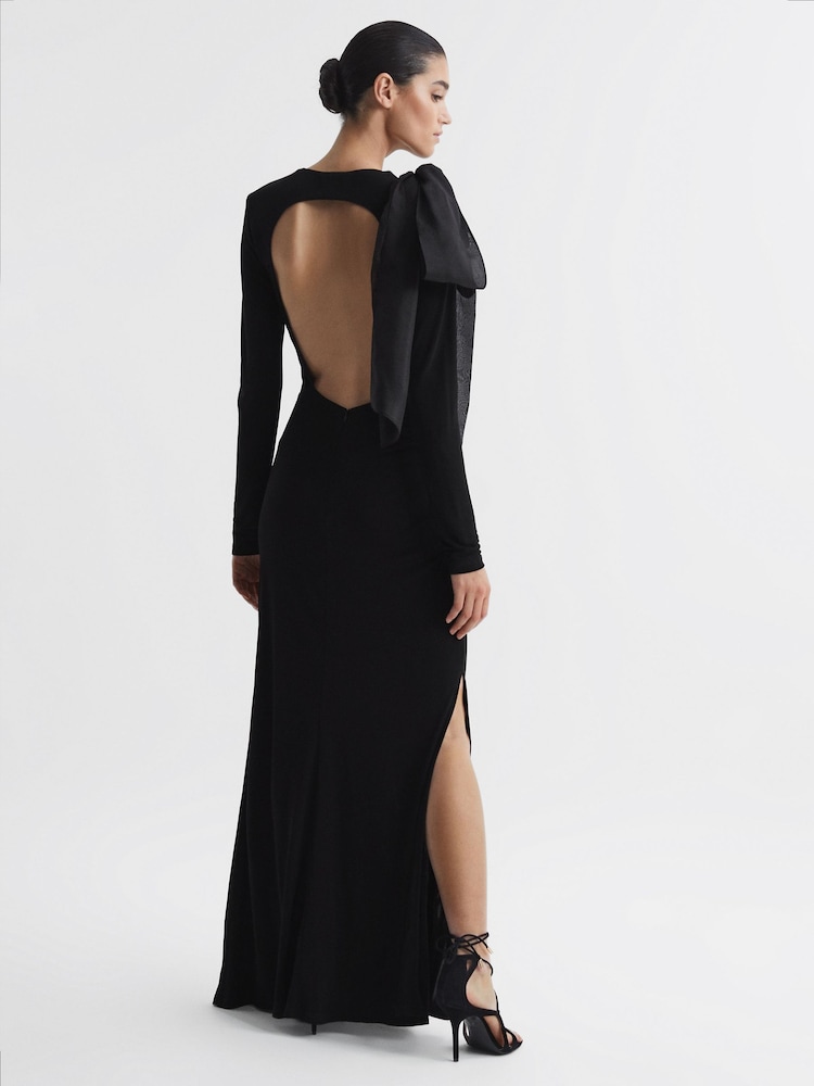 Reiss Black Savannah Bodycon Bow Maxi Dress - Image 1 of 6