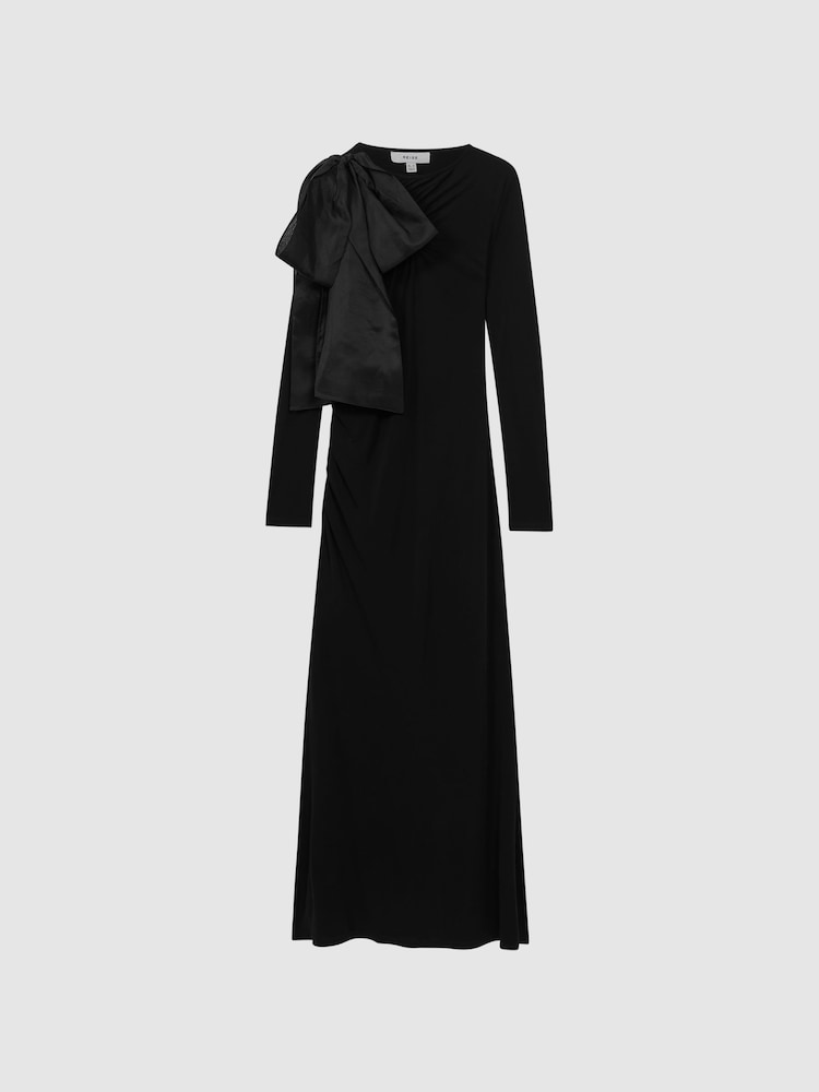 Reiss Black Savannah Bodycon Bow Maxi Dress - Image 2 of 6