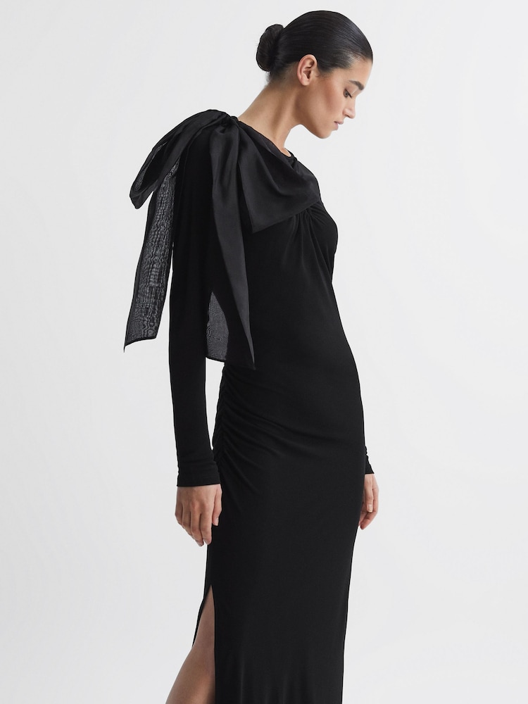 Reiss Black Savannah Bodycon Bow Maxi Dress - Image 6 of 6