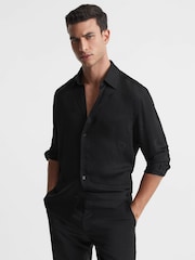 Reiss Black Cocktail Jacquard Button-Through Shirt - Image 1 of 6