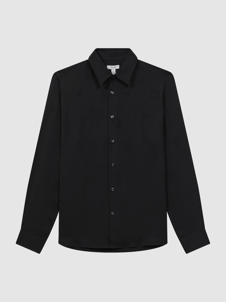 Reiss Black Cocktail Jacquard Button-Through Shirt - Image 2 of 6