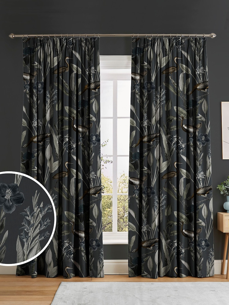 Graham & Brown Midnight Black Glasshouse Made to Measure 100% Cotton Curtains - Image 1 of 8