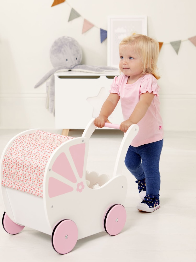 JoJo Maman Bébé Pink Fleur Push-Along Pram - Image 5 of 5