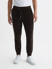 Reiss Chocolate Cardinal Velour Drawstring Waist Joggers - Image 1 of 6