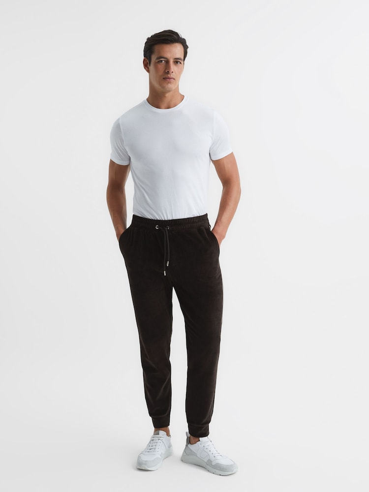 Reiss Chocolate Cardinal Velour Drawstring Waist Joggers - Image 6 of 6