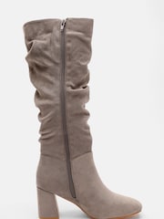 Quiz Grey Ruched Block Heel Knee High Boots - Image 3 of 6
