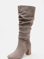 Quiz Grey Ruched Block Heel Knee High Boots - Image 4 of 6