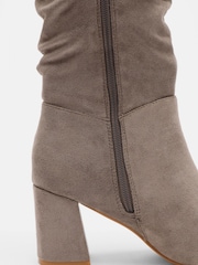 Quiz Grey Ruched Block Heel Knee High Boots - Image 6 of 6