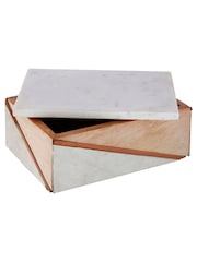 Fifty Five South Gold Bowerbird Cowhide Wooden Trinket Box with Marble Lid - Image 3 of 4