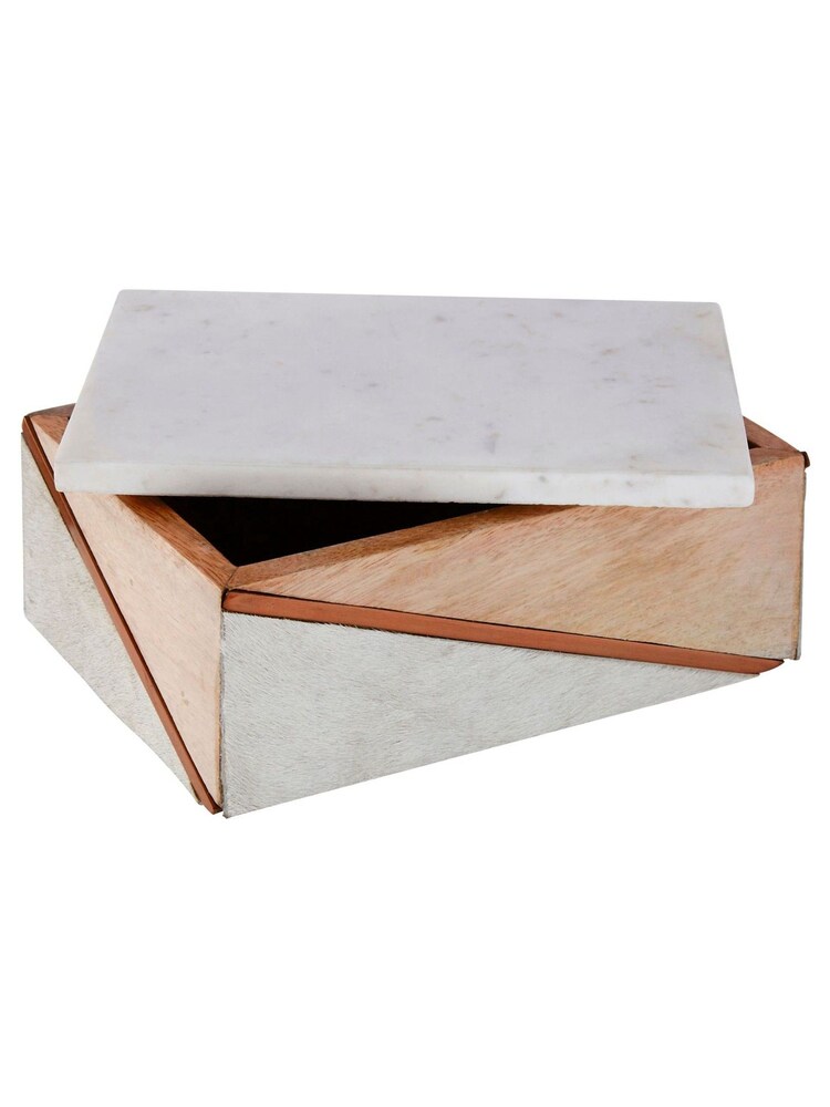 Fifty Five South Bowerbird Cowhide Wooden Trinket Box with Marble Lid - Image 3 of 4