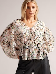 Ted Baker Cream Brienna Tie Front Blouse - Image 1 of 5