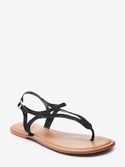 Black Extra Wide Fit Forever Comfort® Leather Plait Toe Post Flat Sandals - Image 2 of 4