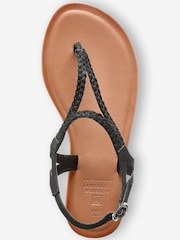 Black Extra Wide Fit Forever Comfort® Leather Plait Toe Post Flat Sandals - Image 3 of 4