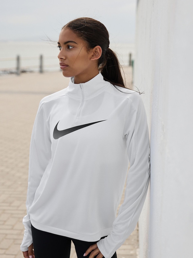 Nike White Dri-FIT Swoosh Half Zip Running Top - Image 1 of 7