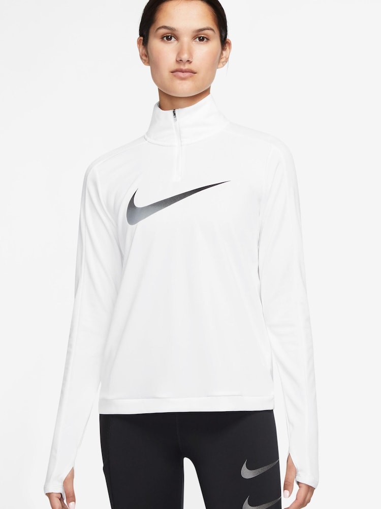 Nike White Dri-FIT Swoosh Half Zip Running Top - Image 2 of 7