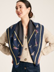 Joules Bloomfield Navy Pheasant Printed Silk Square Scarf - Image 2 of 7