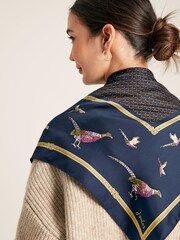 Joules Bloomfield Navy Pheasant Printed Silk Square Scarf - Image 3 of 7