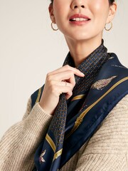 Joules Bloomfield Navy Pheasant Printed Silk Square Scarf - Image 4 of 7