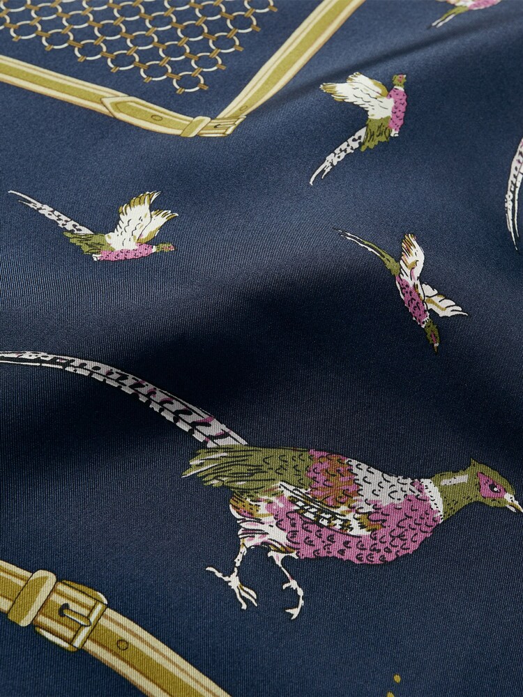 Joules Bloomfield Navy Pheasant Printed Silk Square Scarf - Image 7 of 7