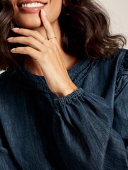 Joules Remi Blue Frill Shoulder Chambray Blouse - Image 4 of 6
