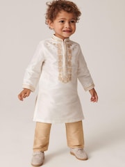 Ivory Cream/Gold Regular Length Embroidered Boys Kurta (3mths-7yrs) - Image 2 of 7