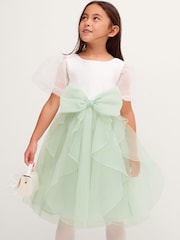 Verde - Vestido de fiesta Monsoon Raphela con mangas abullonadas y lazo - Imagen 1 de 3