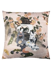Riva Paoletti Blush Pink Geisha Printed Velvet Cushion - Image 1 of 4